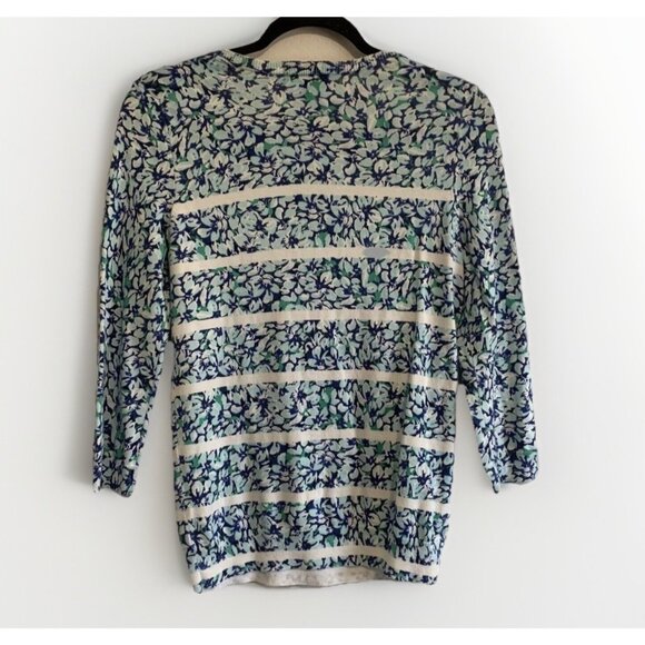 Lands End Womens XS Cottagecore Floral Stripe Sweater 3/4 Sleeves Lightweight - Picture 5 of 6